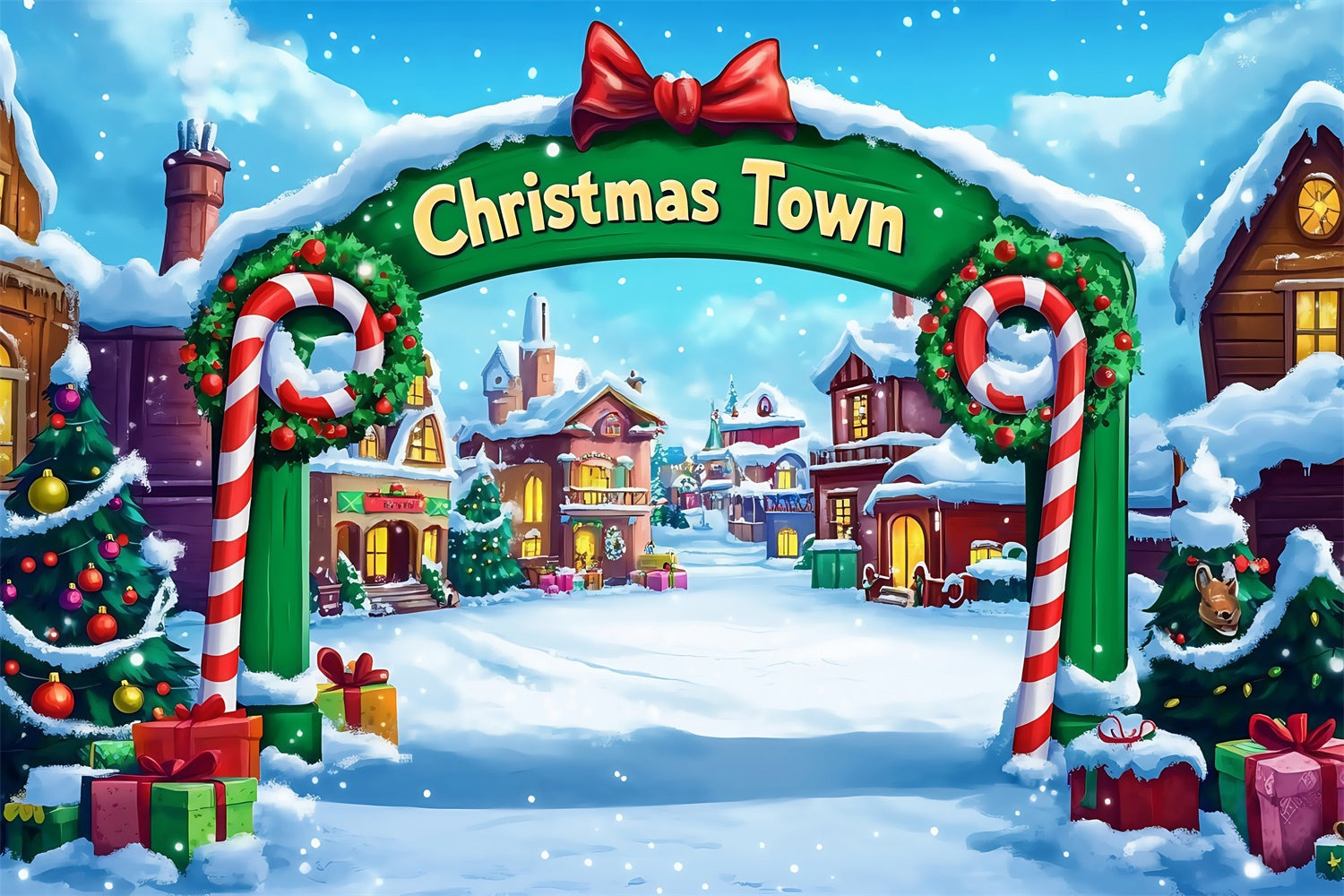 Weihnachtsdorf Backdrop Festlicher Torbogen Willkommen Backdrop MRR7-65