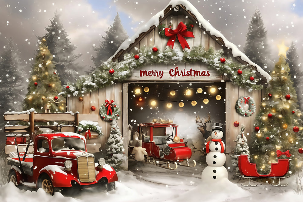 Weihnachten Backdrop für Fotos Vintage Truck Scheune Hintergrund MRR7-66