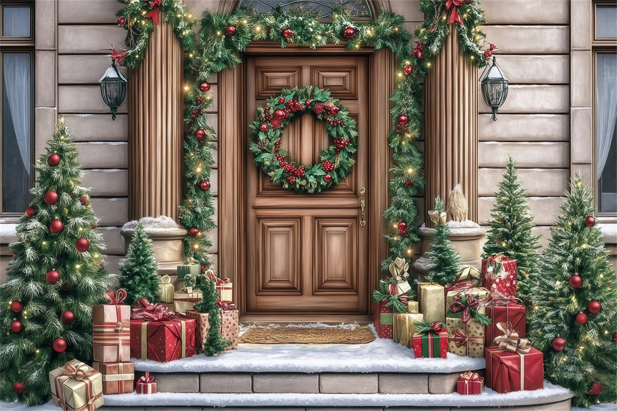 Weihnachten Hintergrund für Fotos Elegant Wreath Porch Hintergrund MRR7-70