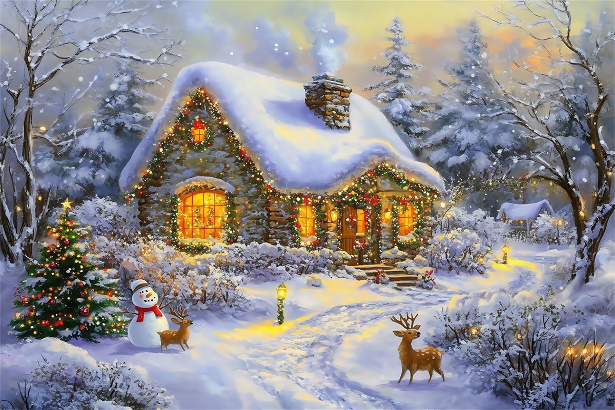 Weihnachten Backdrops Verkauf Schneemann Waldhäuschen Backdrop MRR7-73