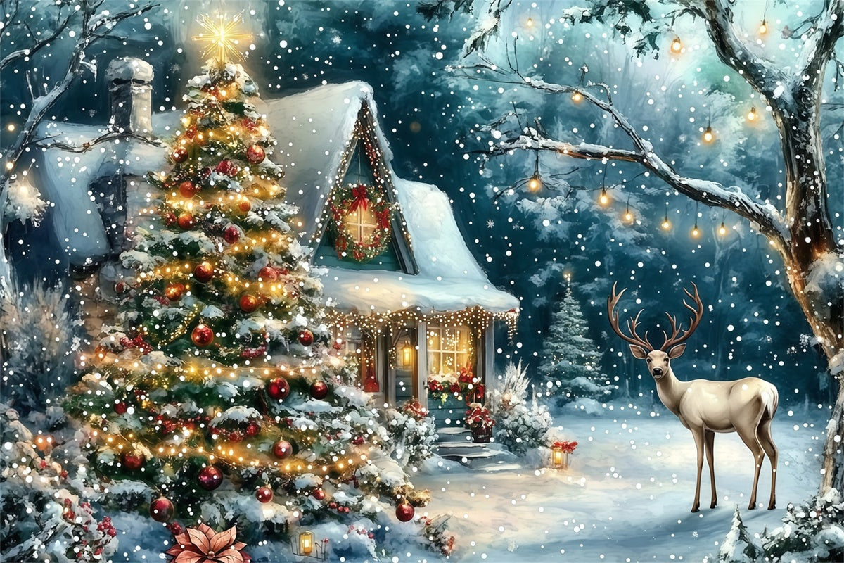 Weihnachten Fotohintergrund Twinkling Tree Cabin Backdrop MRR7-74