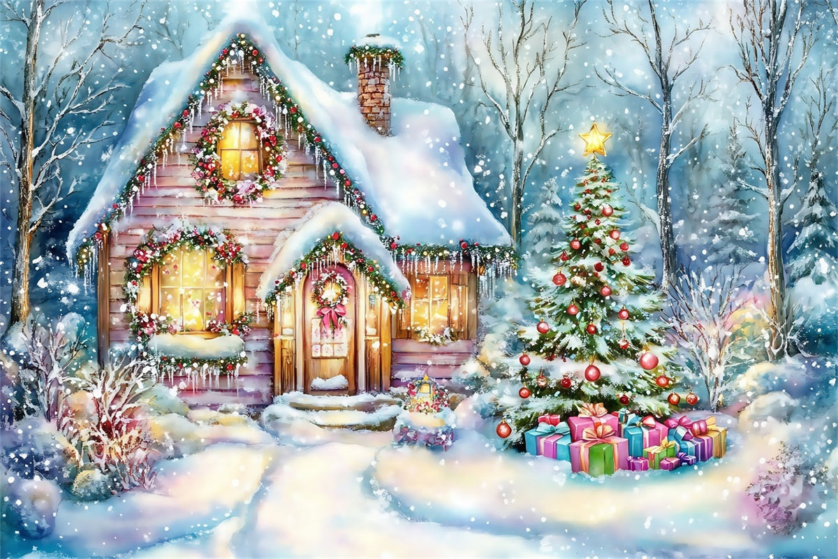 Weihnachten Backdrops Whimsical Winter Cottage Backdrop MRR7-75