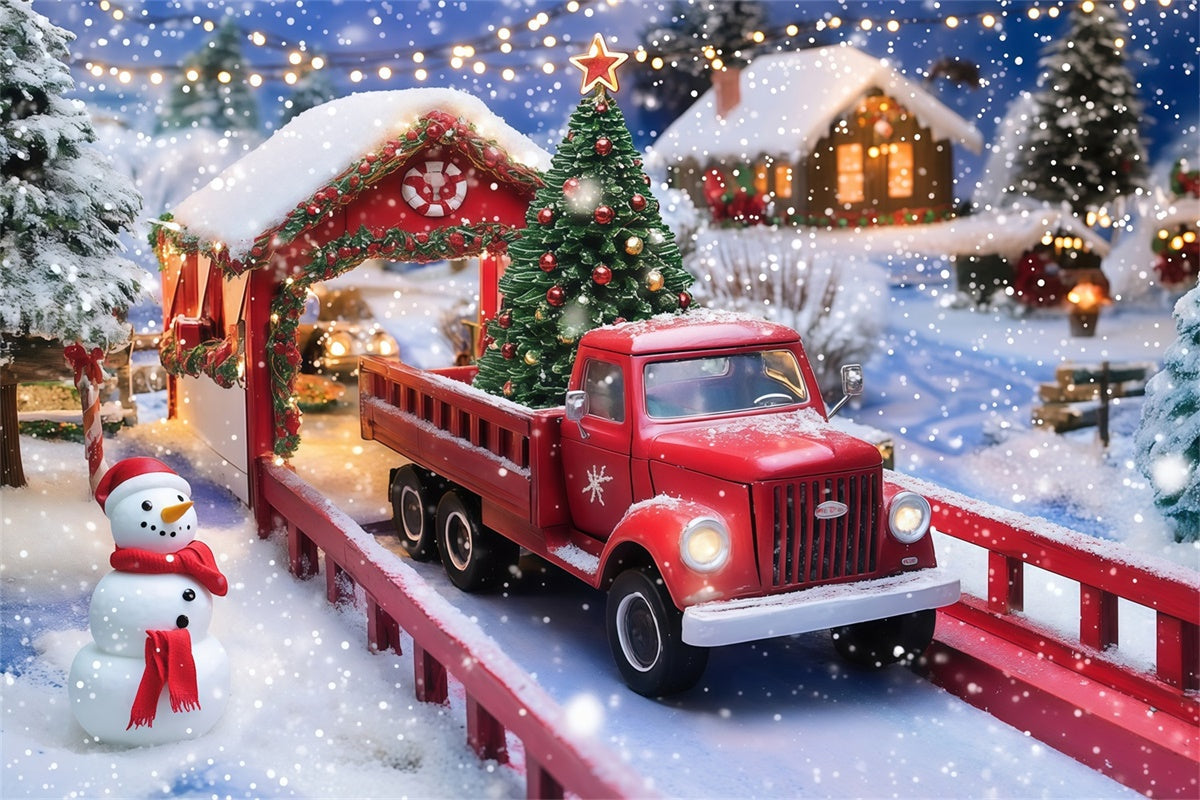 Weihnachten Fotografie Backdrops Schneemann Truck Backdrop MRR7-79