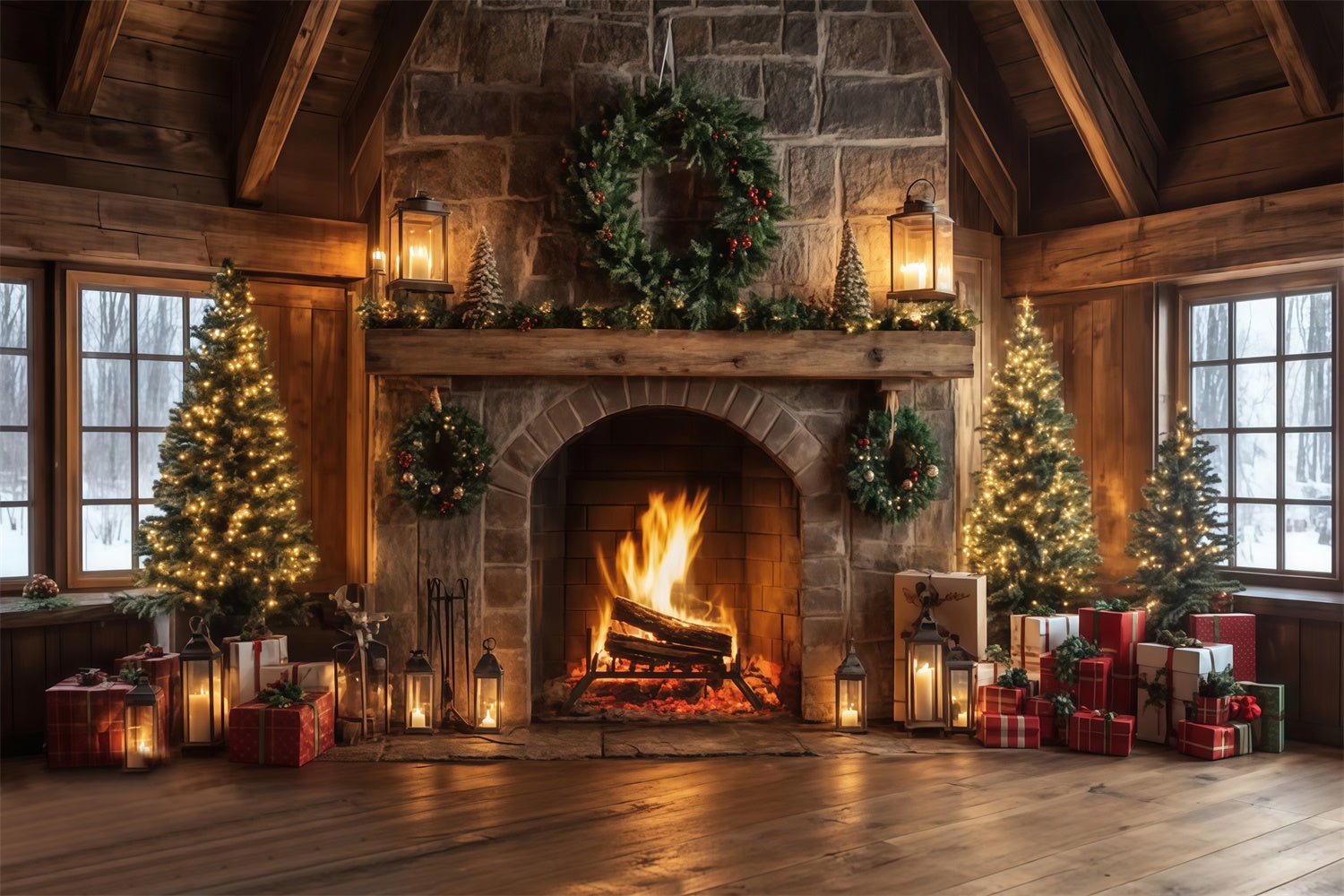 Weihnachten Kamin Hintergrund Rustikale Lodge Herd Hintergrund MRR7-80