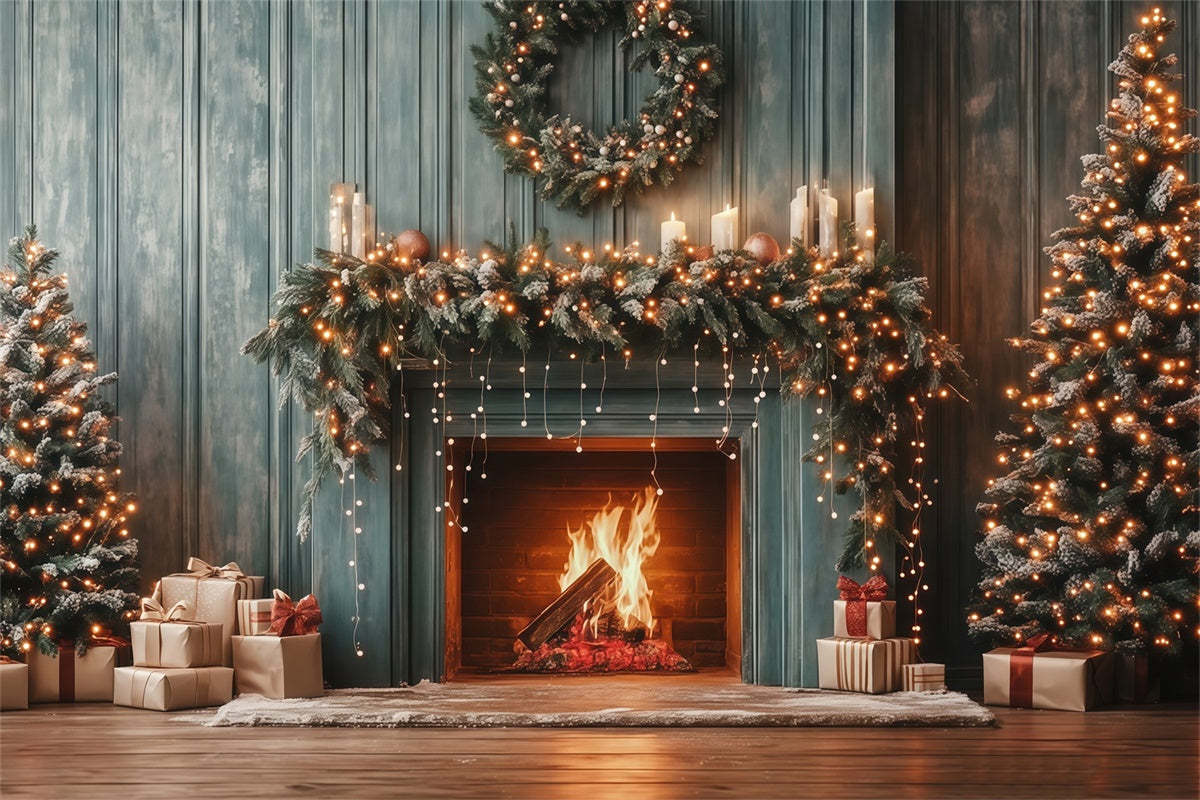 Weihnachten Kamin Backdrop Cozy Pine Mantel Backdrop MRR7-81