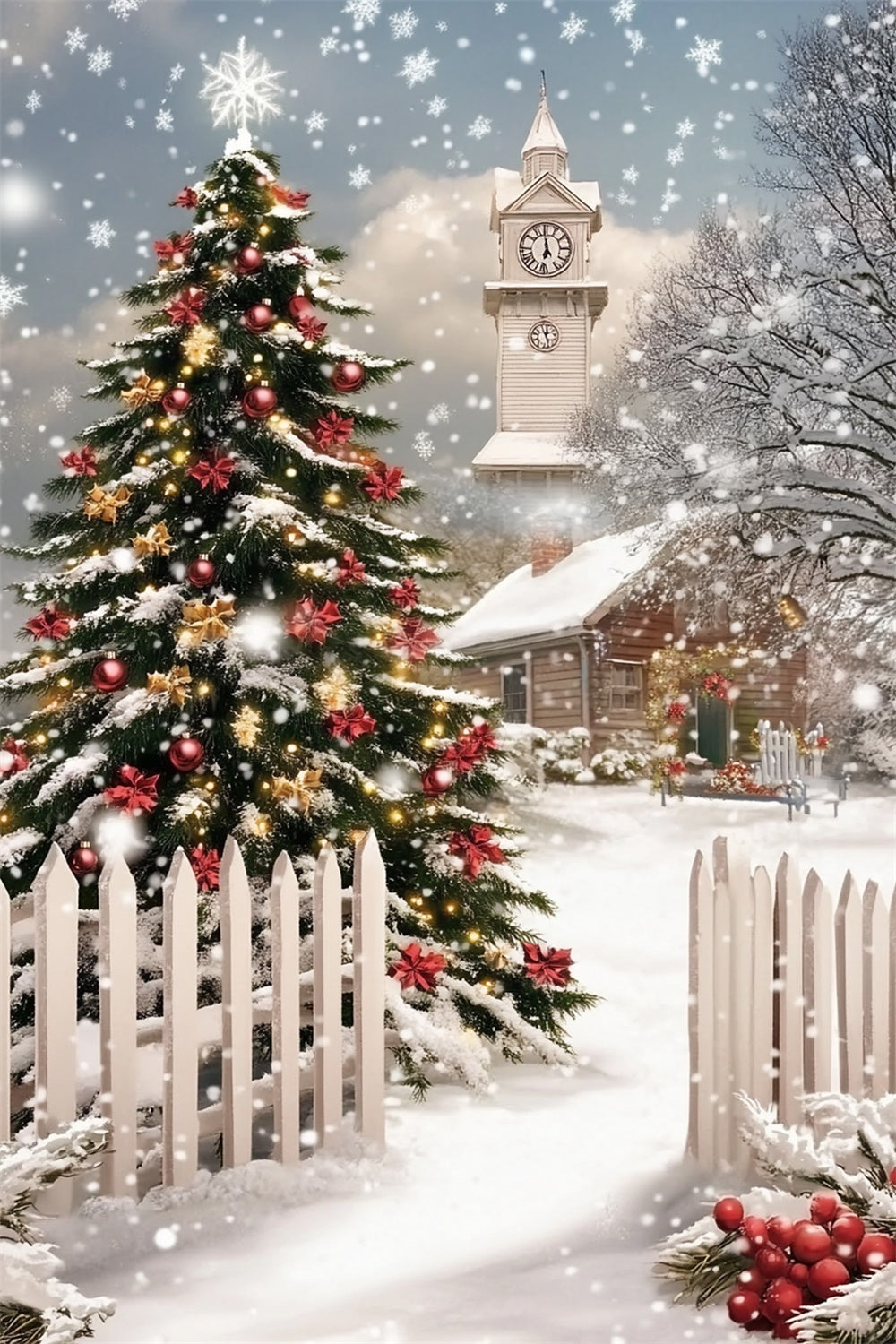 Weihnachtsbaum Backdrop Winter Pines Fence Backdrop MRR7-88