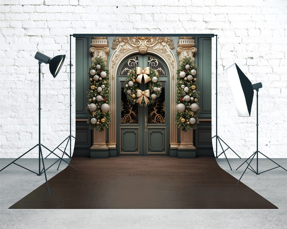 Backdrop Weihnachten Luxus Golden Gate Weihnachten Bogen Kranz Weihnachten Studiohintergrund Verkauf MRR8- 107