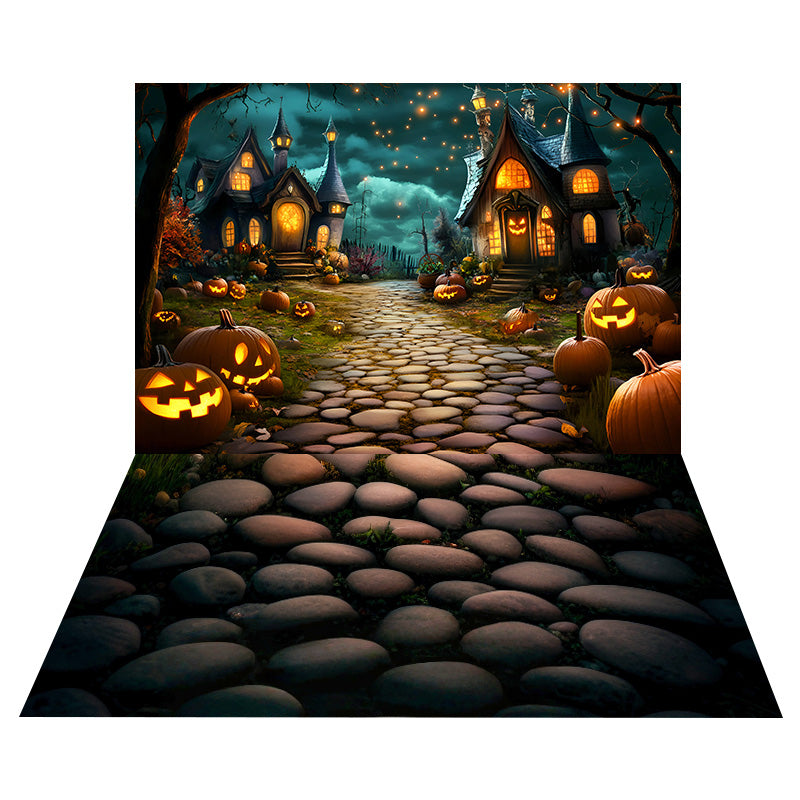 Kürbis-Laterne-Dorf-Foto Hintergrund+Kieselstein-Boden-Foto Hintergrund MRR8-133