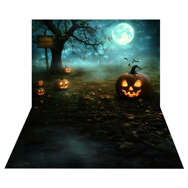 Kürbis-Mondschein-Foto Hintergrund+Patch Dark Floor Studio Hintergrund MRR8-135
