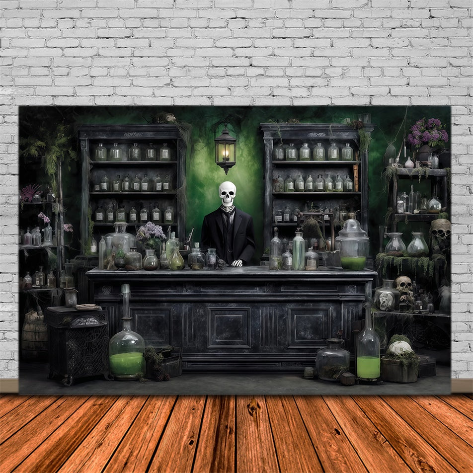 Gruselige Halloween Foto Hintergrundkulissen Chemisches Reagenz Geheimnis Skelett Mann Store Backdrop MRR8-14