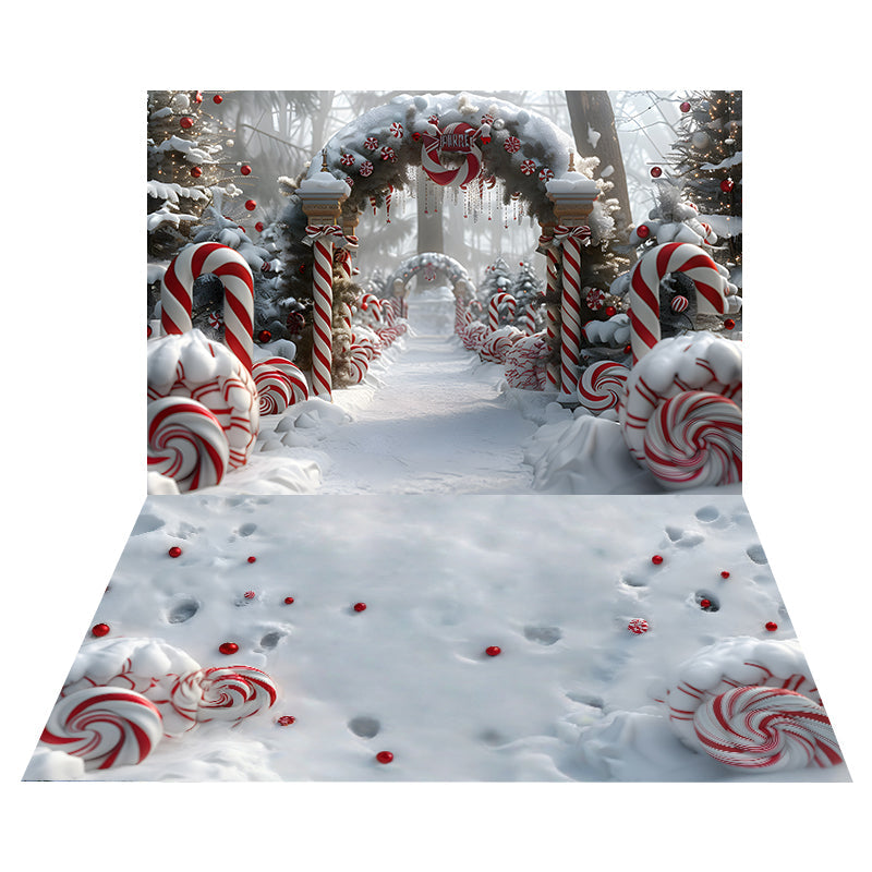 Foto Hintergrund mit Zuckerstangenweg + Foto Hintergrund mit Zuckerschnee MRR8-187