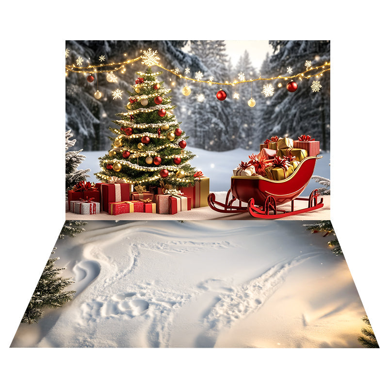 Foto Hintergrund mit Geschenkschlittenbaum + Foto Hintergrund mit Schneedämmerung MRR8-188