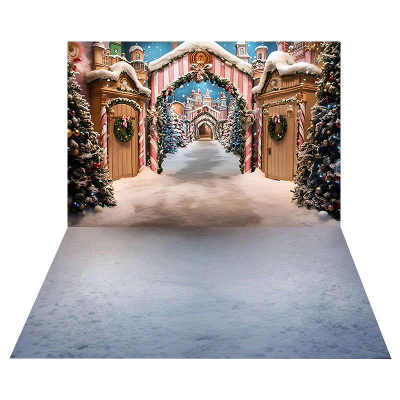 Foto Hintergrund mit Weihnachtsbonbon-Dorf + Foto Hintergrund mit frostigem Winter MRR8-189