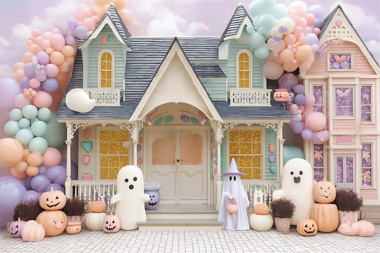 Haunted House Backdrop Pastell Haunted Candy House Halloween Foto Hintergrund MRR8-19