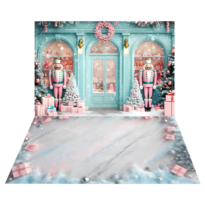Nussknacker-Winterladen-Foto Hintergrund + rosa Geschenkbox-BodenFoto Hintergrund MRR8-197