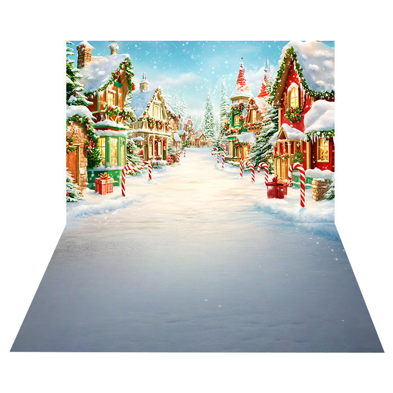 Foto Hintergrund mit verschneitem Dorfhaus + Foto Hintergrund mit winterlichem Schnee MRR8-204