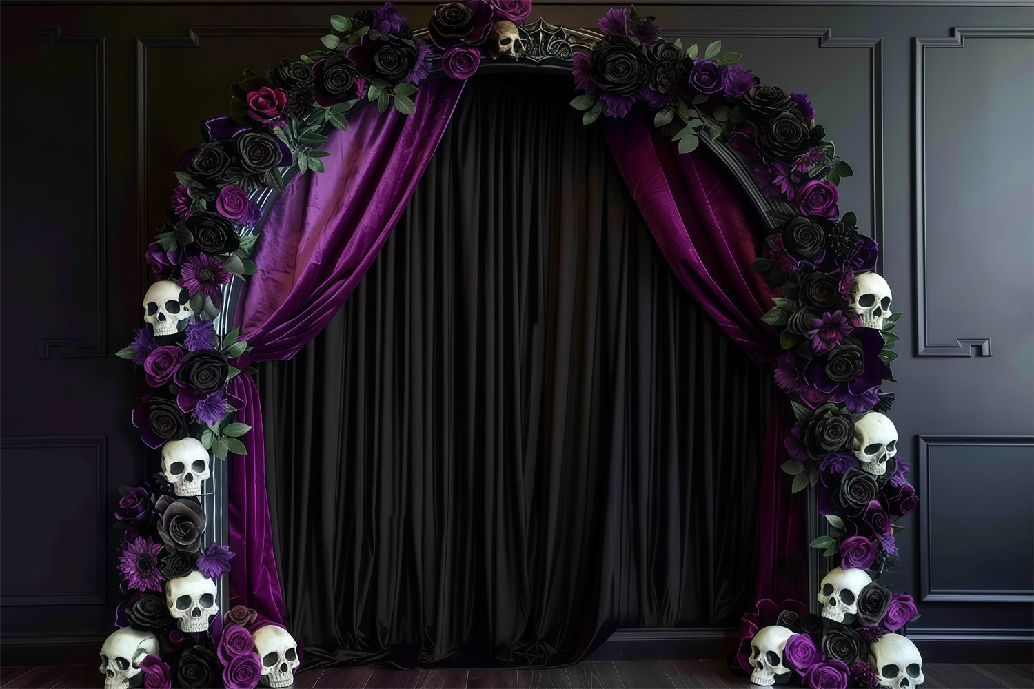 Halloween Wandhintergrund Totenkopf Blume Gotischer Torbogen Halloweenfotohintergrund MRR8-21