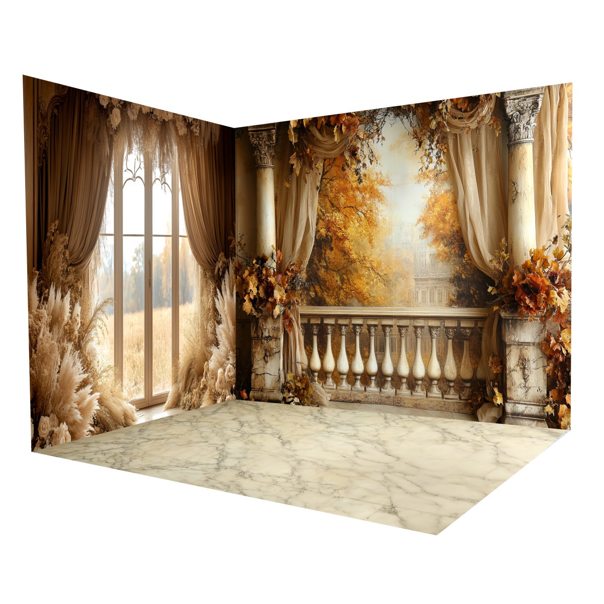 Herbst-Foto Hintergrund Goldener Herbstpalast Balkon-Foto Hintergrund Raumset MRR8-217