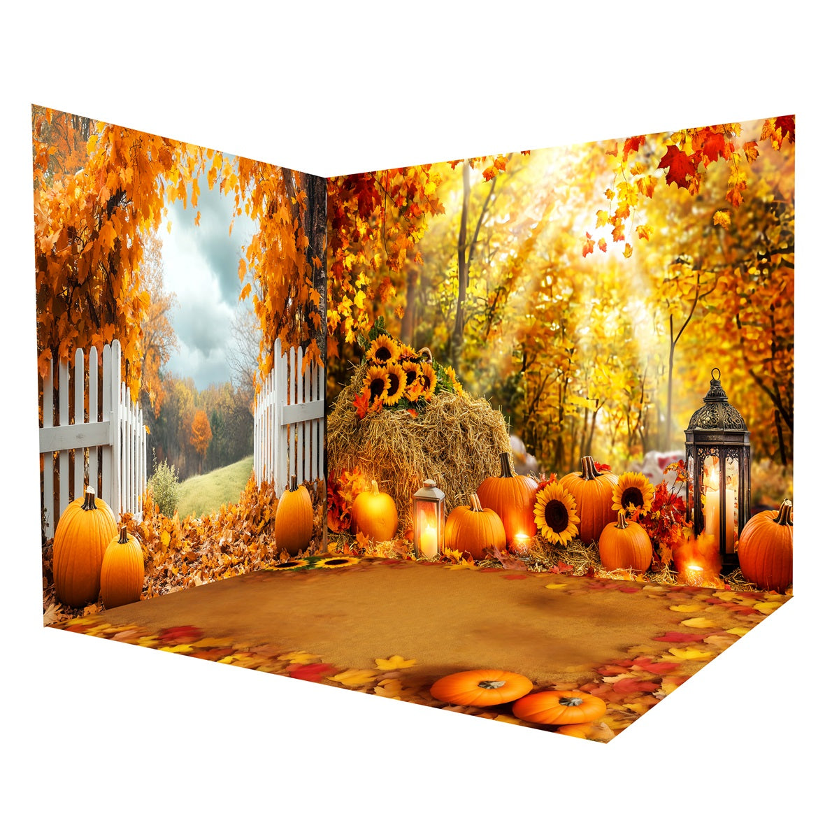 Herbstkulisse Goldene Sonnenblumen-Kürbis-Laternen-Kulisse Raumset MRR8-221