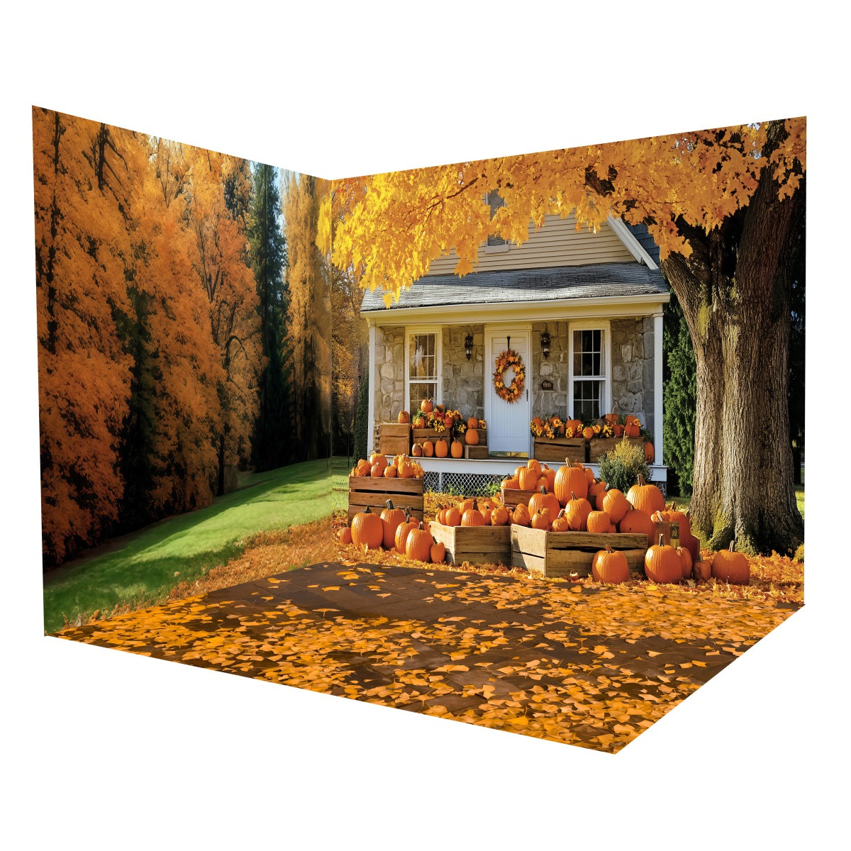 Herbst-Fotokulisse Rustikale Veranda-Kürbisernte-Kulisse Raumset MRR8-222