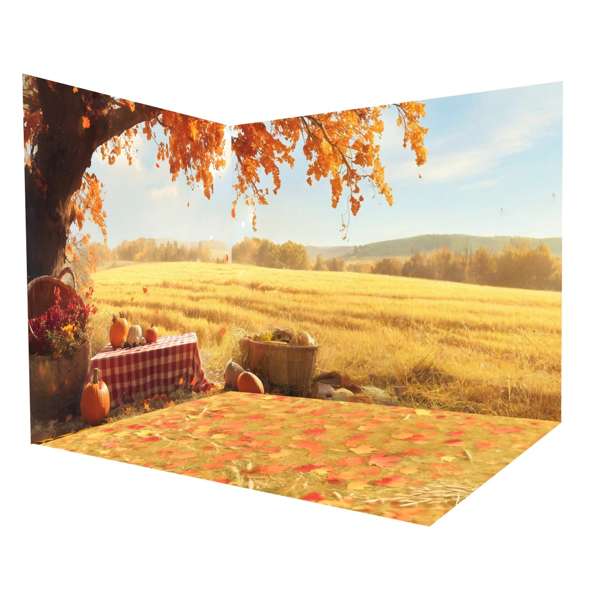 Herbst-Fotokulisse Herbstfeld-Picknick-Kürbis-Kulisse Raumset MRR8-223