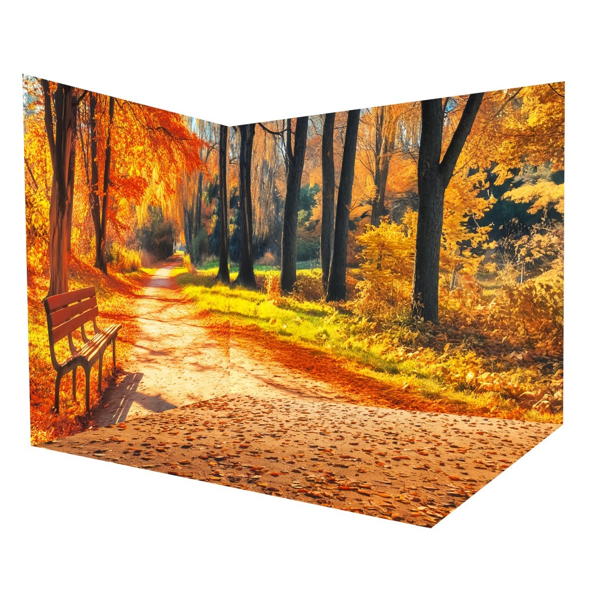 Herbstwald-Foto Hintergrund Herbstparkbank-Weg-Foto Hintergrund Raumset MRR8-224