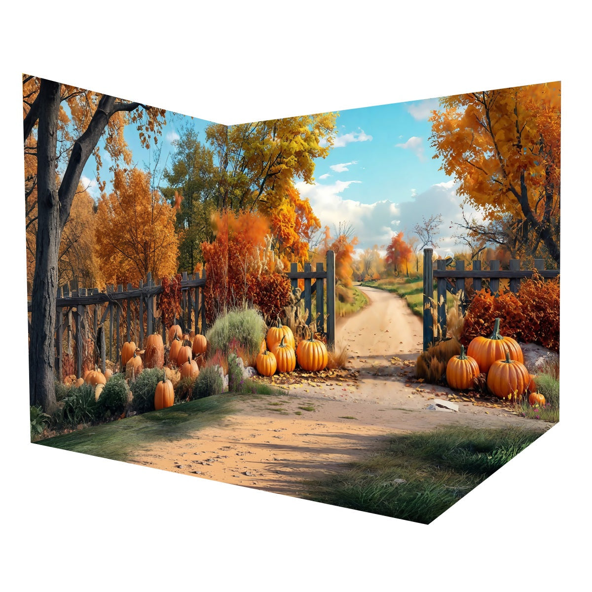 Herbst-Hintergründe Landstraße Kürbiszaun-Foto Hintergrund Raumset MRR8-226