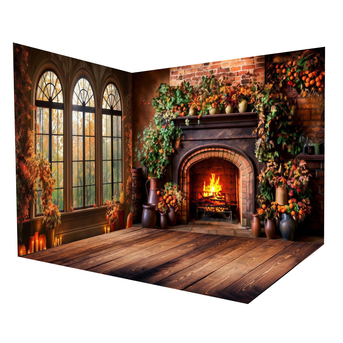 Herbst-Foto Hintergrund Gemütlicher Herbstkamin-Glühen-Foto Hintergrund Raumset MRR8-227