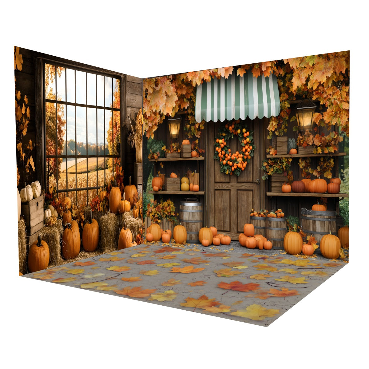 Herbst-Foto-Foto Hintergrund Rustikaler Kürbis-Markt-Veranda-Foto Hintergrund Raumset MRR8-230