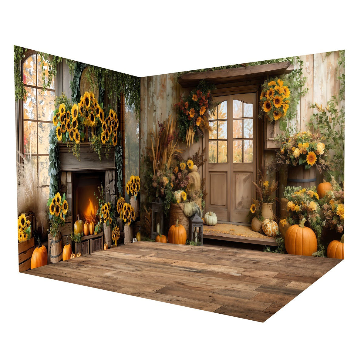 Herbst-Foto Hintergrund Sonnenblumenernte Kamin Tür Foto Hintergrund Raum Set MRR8-231