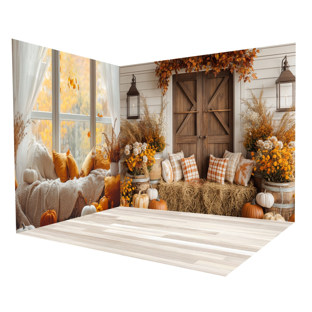 Herbst-Hintergründe Gemütliches Herbstfenster Kürbisse Foto Hintergrund Raum Set MRR8-232