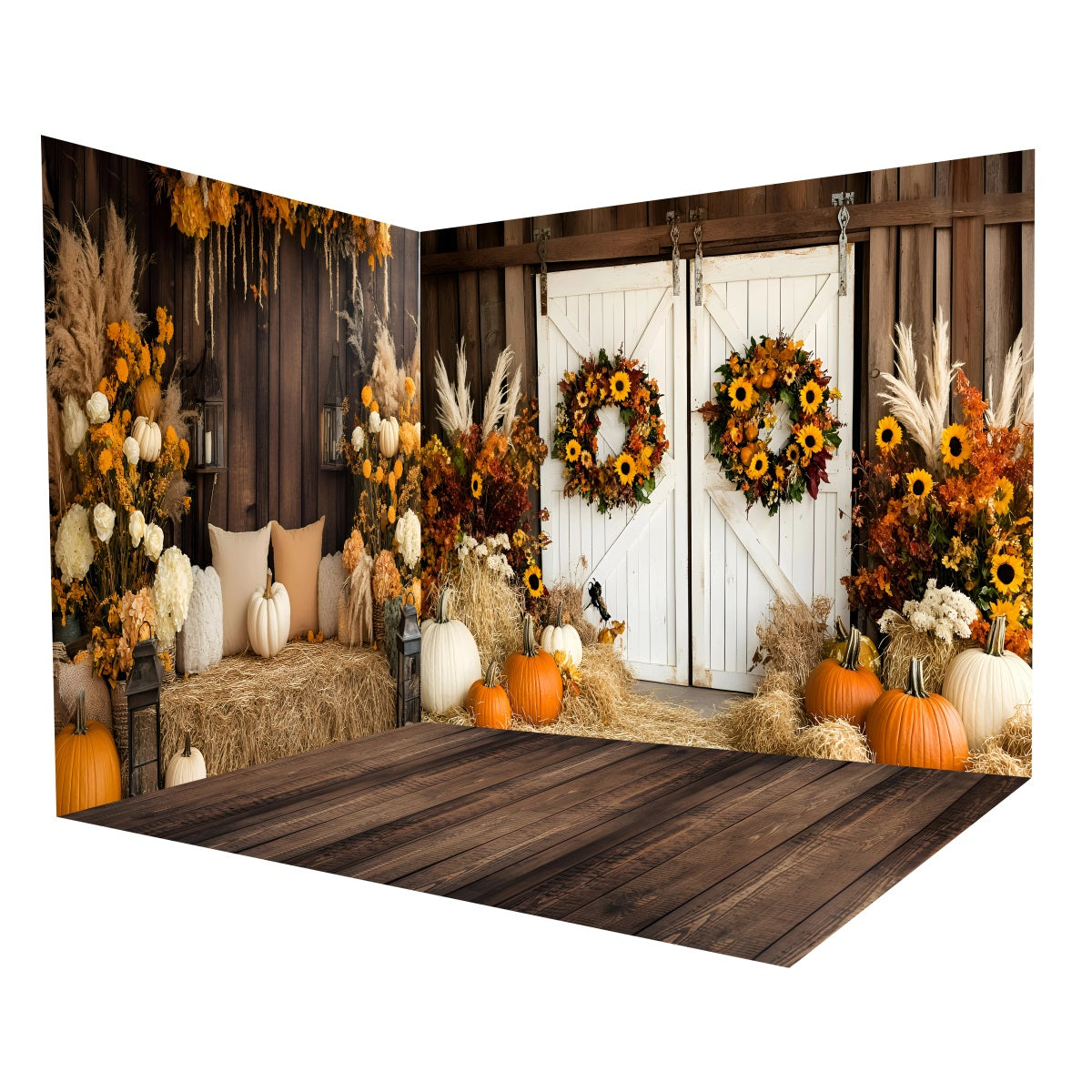 Herbst-Foto Hintergrund Rustikale Scheunentüren Sonnenblumen Foto Hintergrund Raum Set MRR8-233