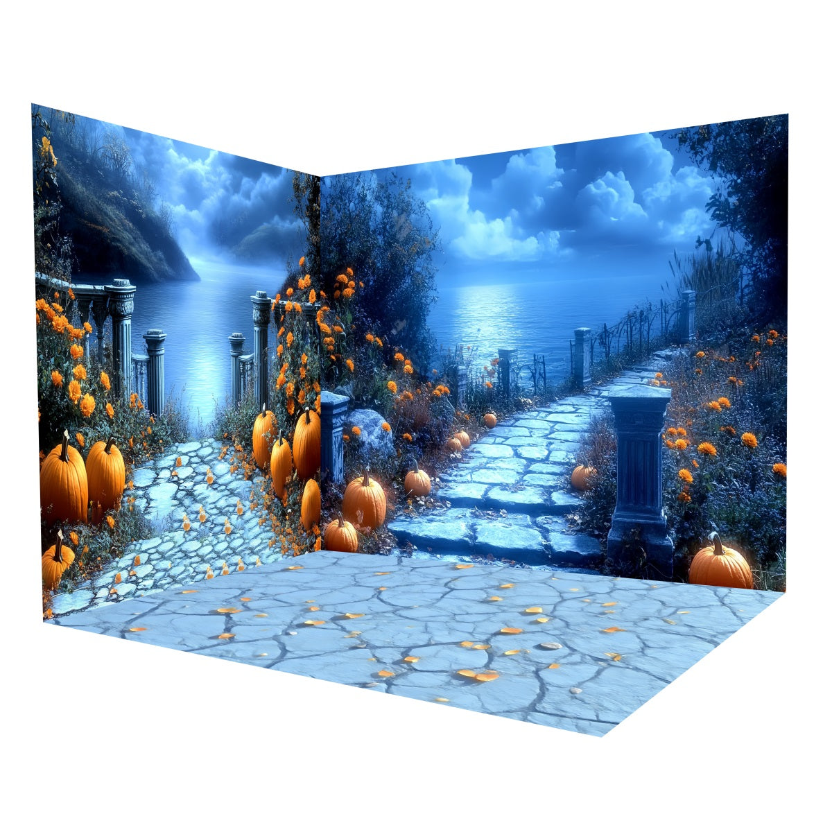 Halloween-Foto Hintergrundideen Mondlicht Ozean Kürbis-Foto Hintergrund Raumset MRR8-238