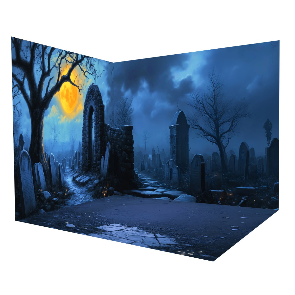 Halloween-FotokabinenFoto Hintergrund Gruseliger Friedhof Grabstein-Foto Hintergrund Raumset MRR8-239
