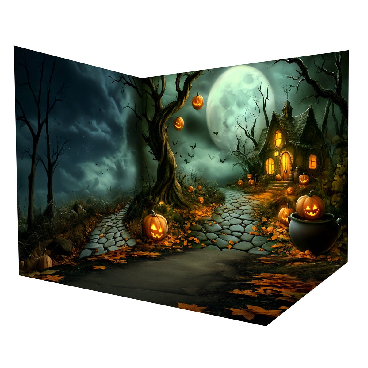 Halloween-Foto Hintergrundideen Spukhaus mit Kürbissen Mond-Foto Hintergrund Raumset MRR8-248