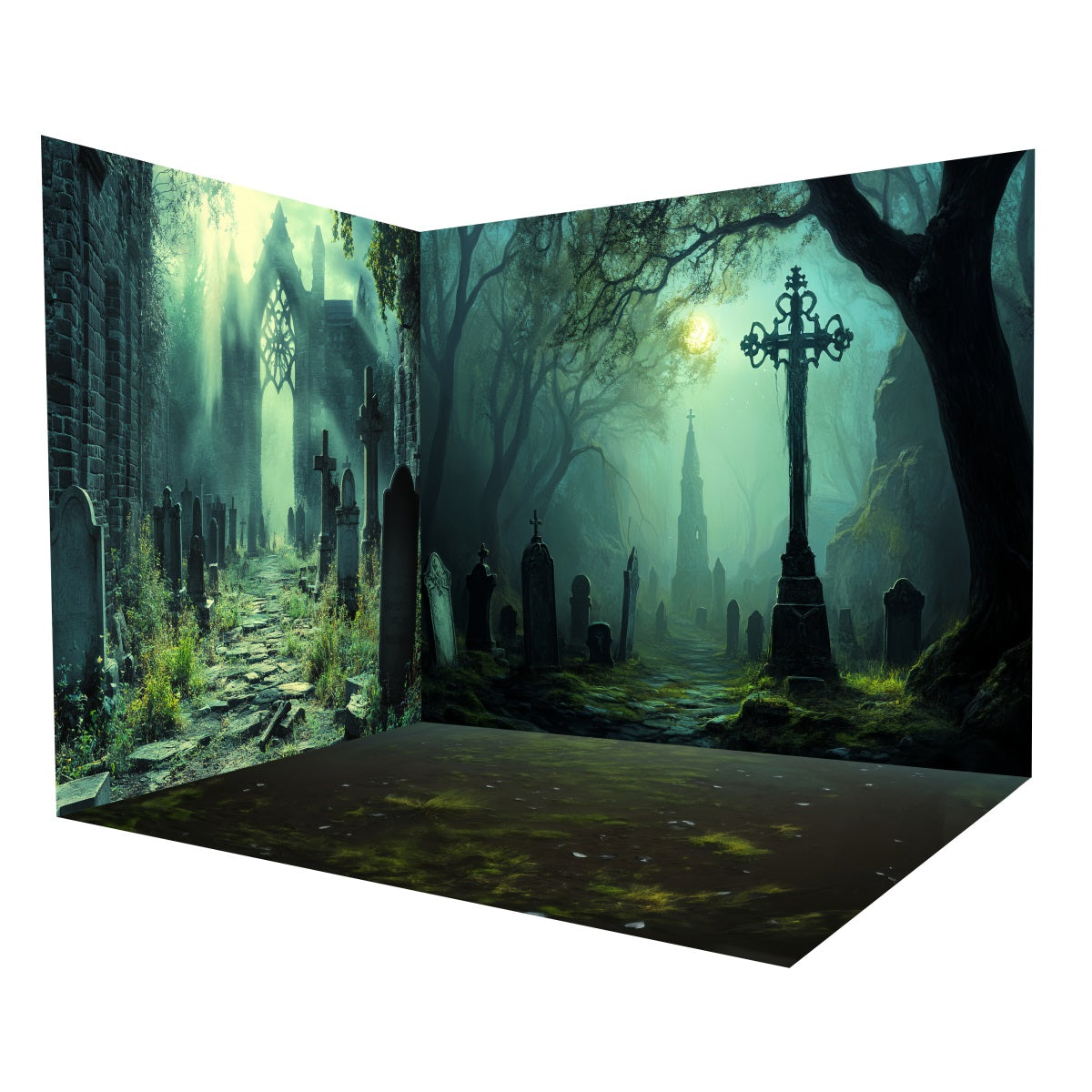 Halloween-Foto Hintergrund Antiker Friedhof Kirchenruinen-Foto Hintergrund Raumset MRR8-250