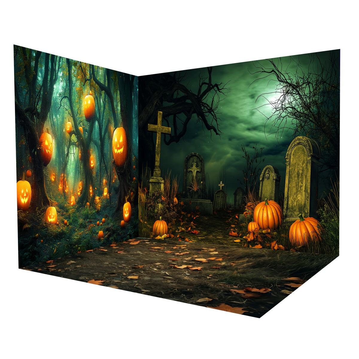 Halloween-Foto Hintergrundideen Kürbislaternen Waldfriedhof-Foto Hintergrund Raumset MRR8-252
