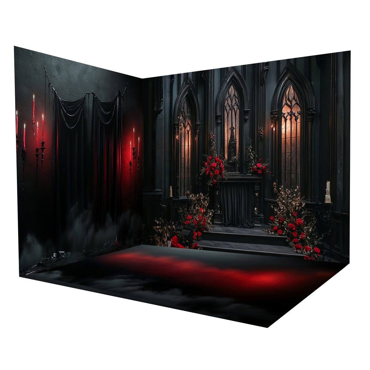 Halloween-Fotokulisse: Gotischer schwarz-roter Altar-Kulissen-Raumset MRR8-254