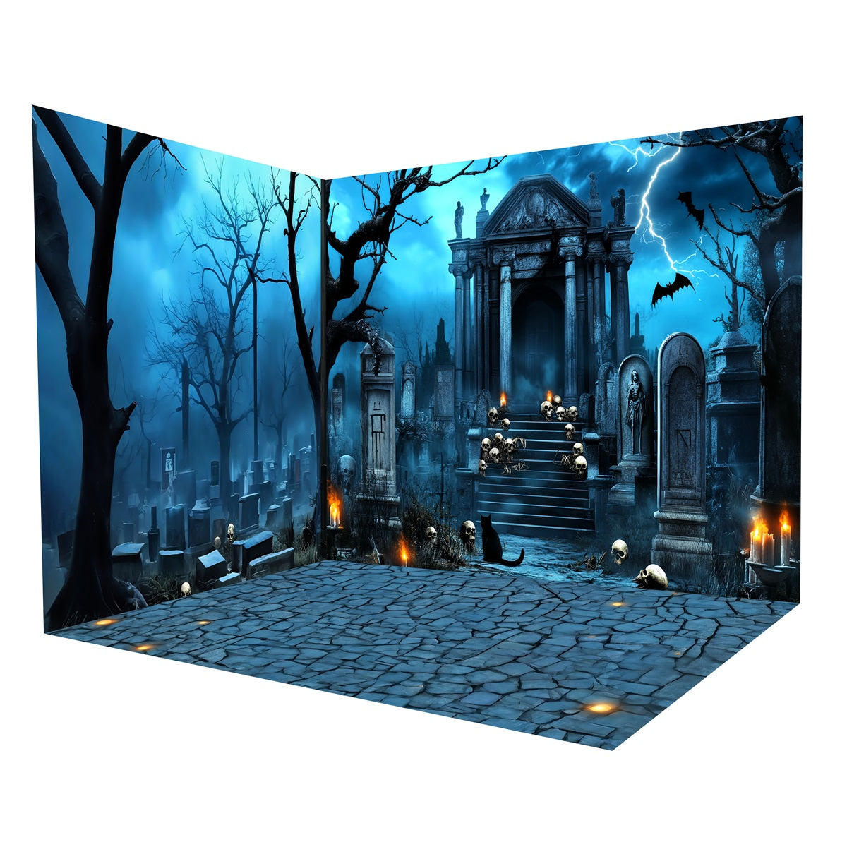 Halloween-Fotokulissen-Ideen: Antike Grabsteine, Totenköpfe, Gruft-Kulissen-Raumset MRR8-255