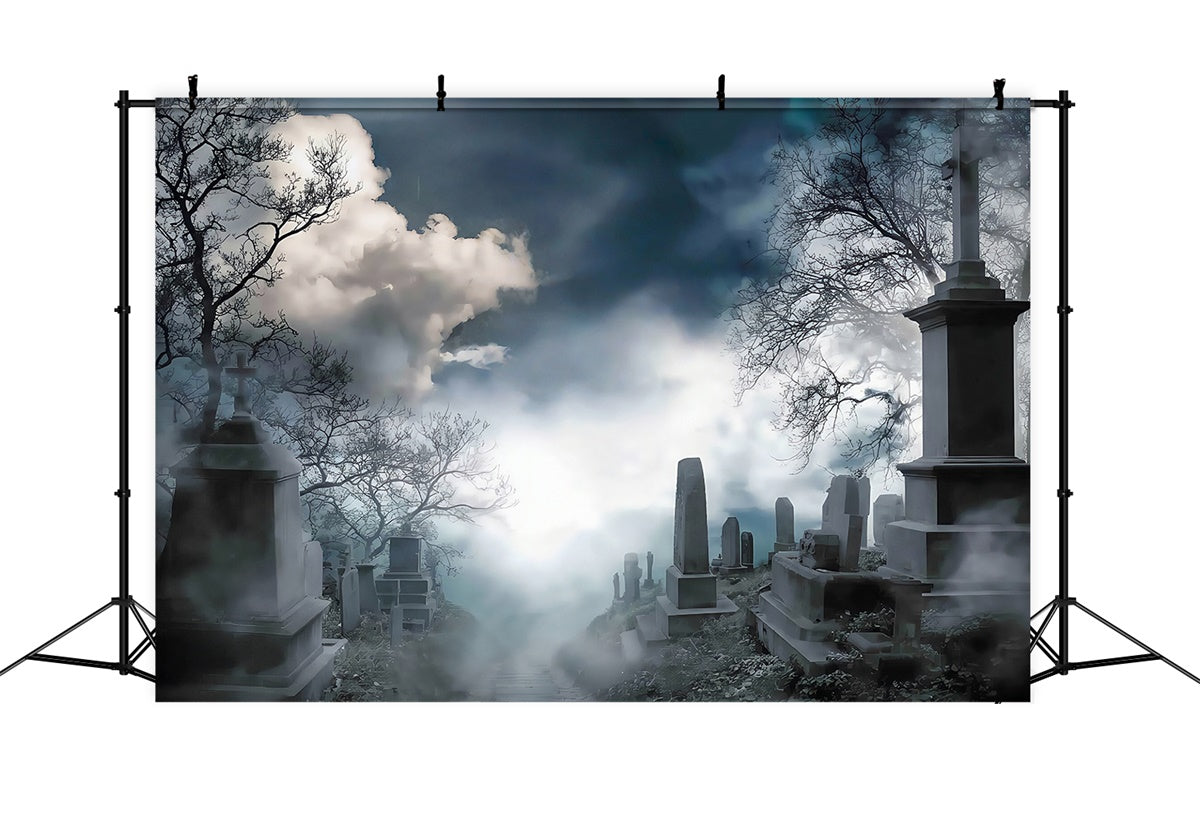 Halloween Friedhof Backdrop Unheimlich Nebliger Friedhof Hügel Halloween Foto Hintergrund MRR8-26