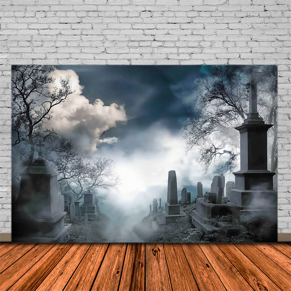 Halloween Friedhof Backdrop Unheimlich Nebliger Friedhof Hügel Halloween Foto Hintergrund MRR8-26