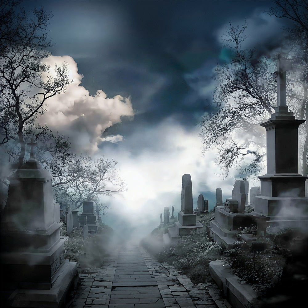 Halloween Friedhof Backdrop Unheimlich Nebliger Friedhof Hügel Halloween Foto Hintergrund MRR8-26