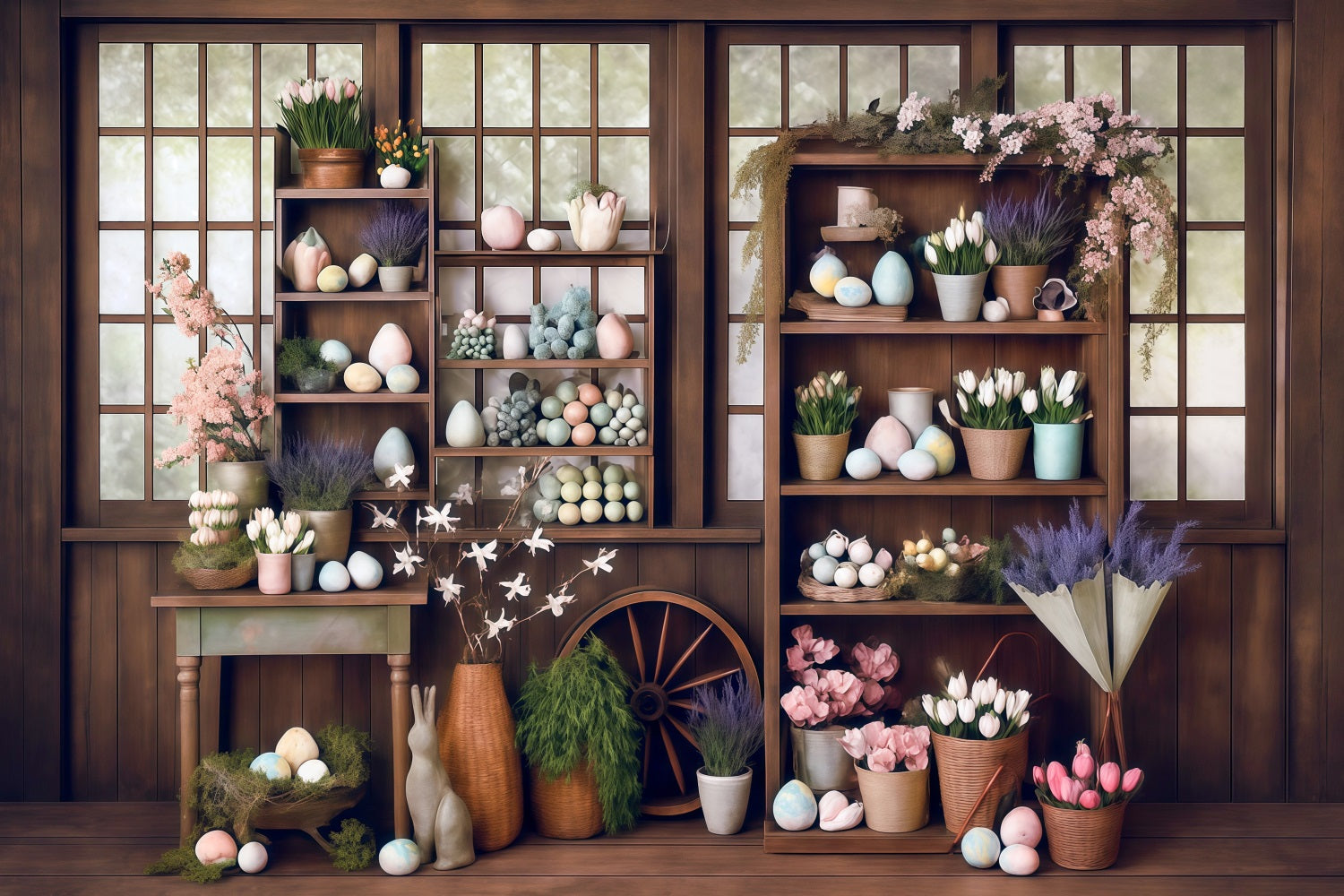 Osterhintergrund Rustikales Fenster Eier Blumen Osterfoto Hintergrund MRR8-266