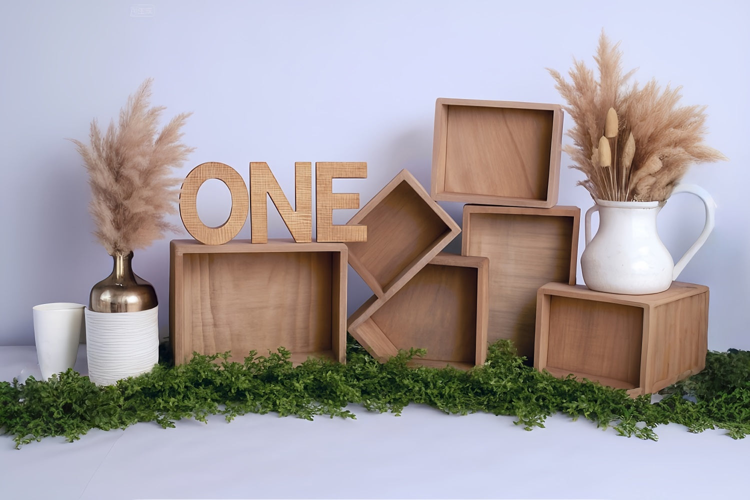 Cake Smash-Hintergründe Holzkisten Pampas-Arrangement 1. Geburtstag-Fotohintergrund MRR8-269