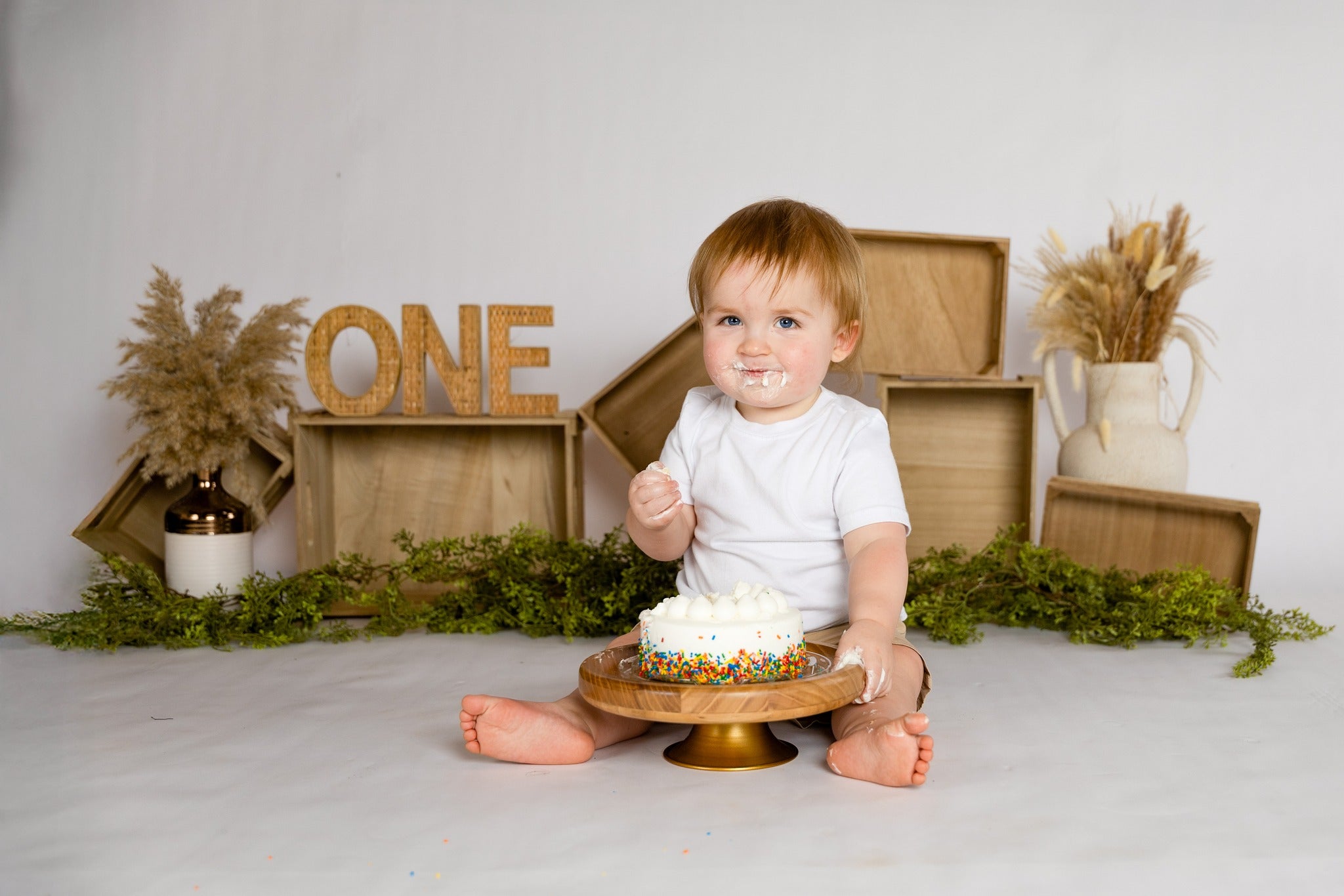 Cake Smash-Hintergründe Holzkisten Pampas-Arrangement 1. Geburtstag-Fotohintergrund MRR8-269