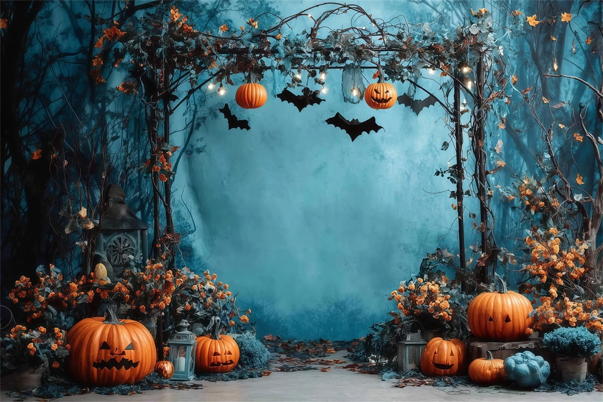 Halloween Fotokulisse Dämmerung Kürbis Wald Torbogen Halloween Foto Hintergrund MRR8-27