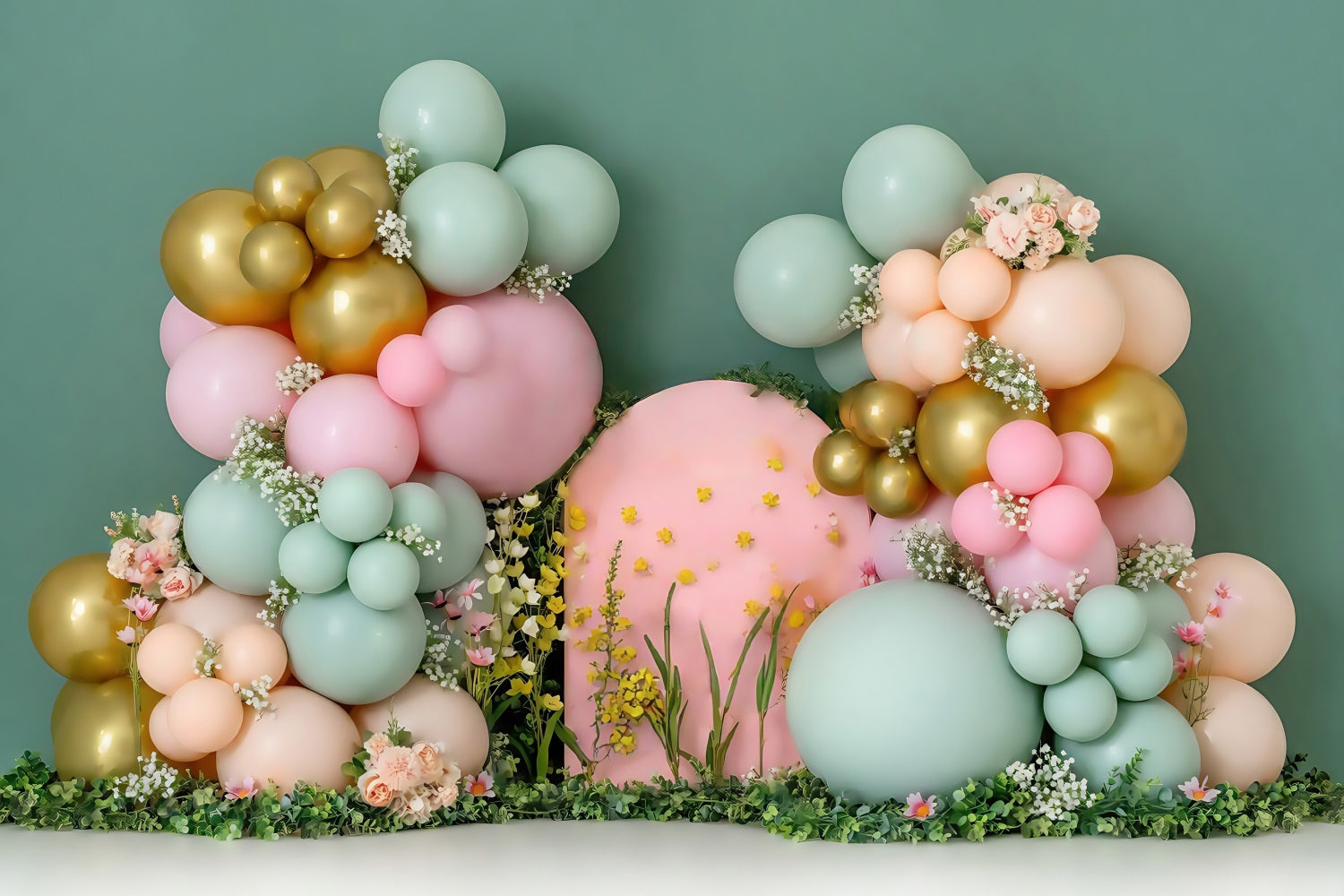 Cake Smash Hintergrund Ballon Blumenbogen Dekoration Geburtstag Fotohintergrund MRR8-270