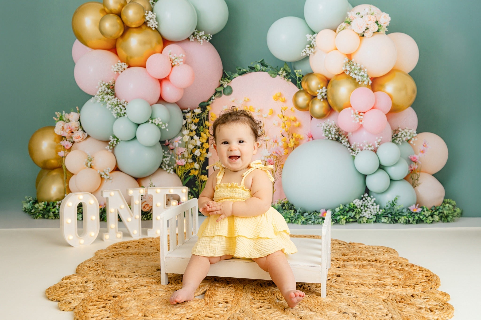 Cake Smash Hintergrund Ballon Blumenbogen Dekoration Geburtstag Fotohintergrund MRR8-270