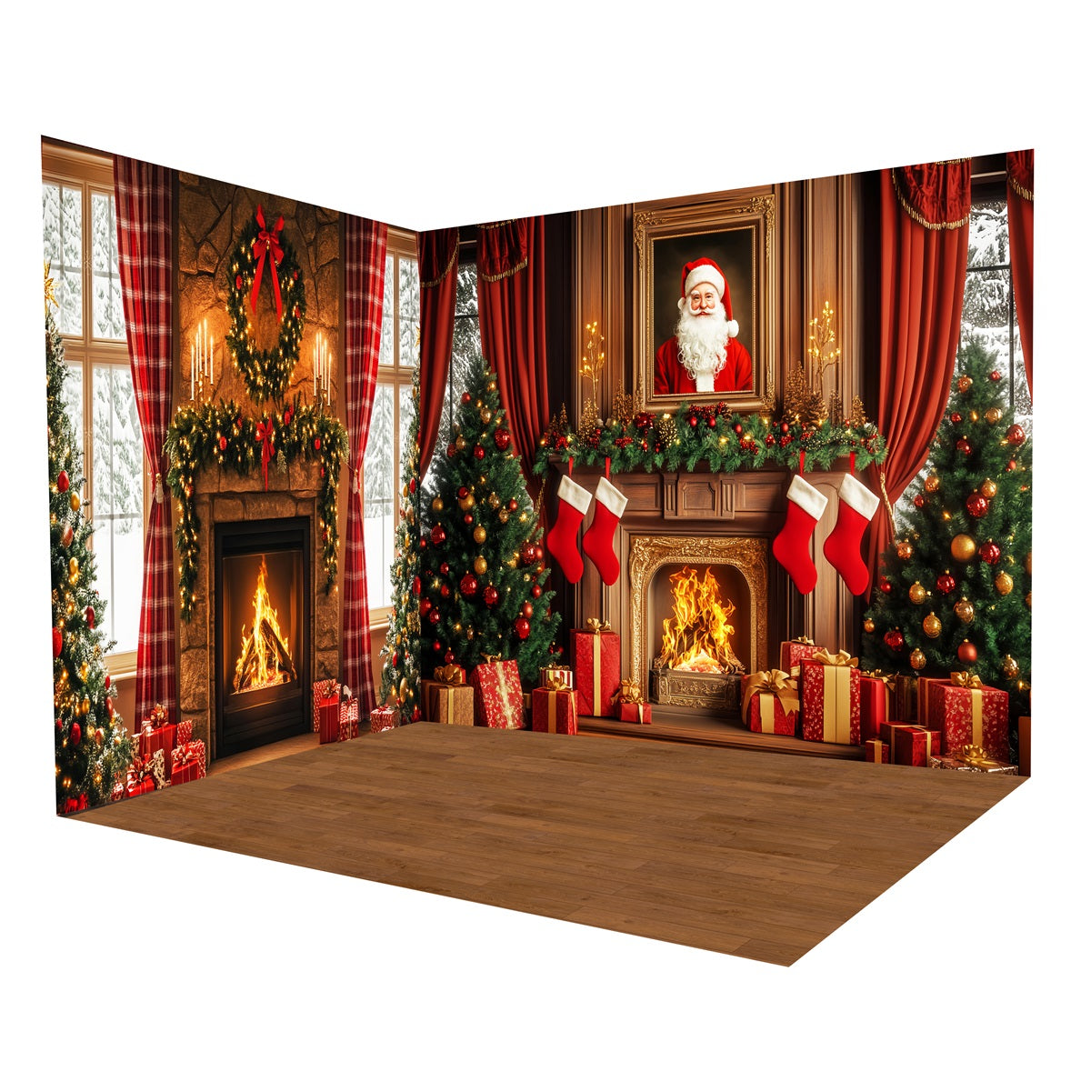 WeihnachtsStudio Hintergründe Weihnachtsmannporträt KaminFotohintergrund Raumset MRR8-278
