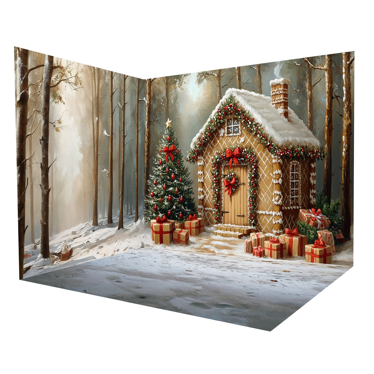 Weihnachtsfotohintergrund-Ideen Lebkuchenhaus Wald Fotohintergrund Raumset MRR8-296